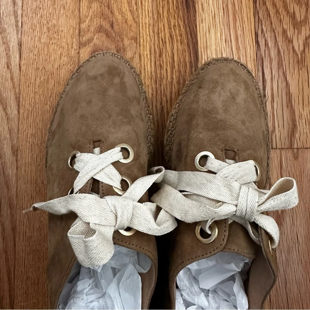 Eric Michael Espadrilles Platform Tan Suede Lace Up Spain Women’s Size 38 US 7.5